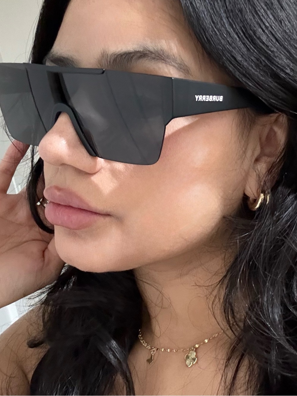 Burberry Matte Black Shield Sunglasses - AUTHENTIC